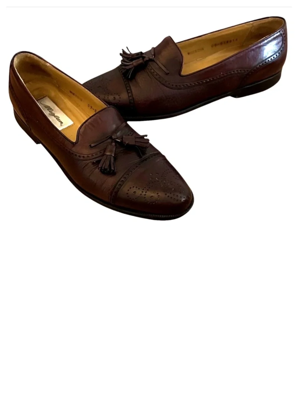 Vtg Mezlan Loafers Shoes Sz 10 B Burgundy Leather Tassel Wingtip Brogue Cap Toe